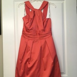 Coral Satin Dress with Pockets!